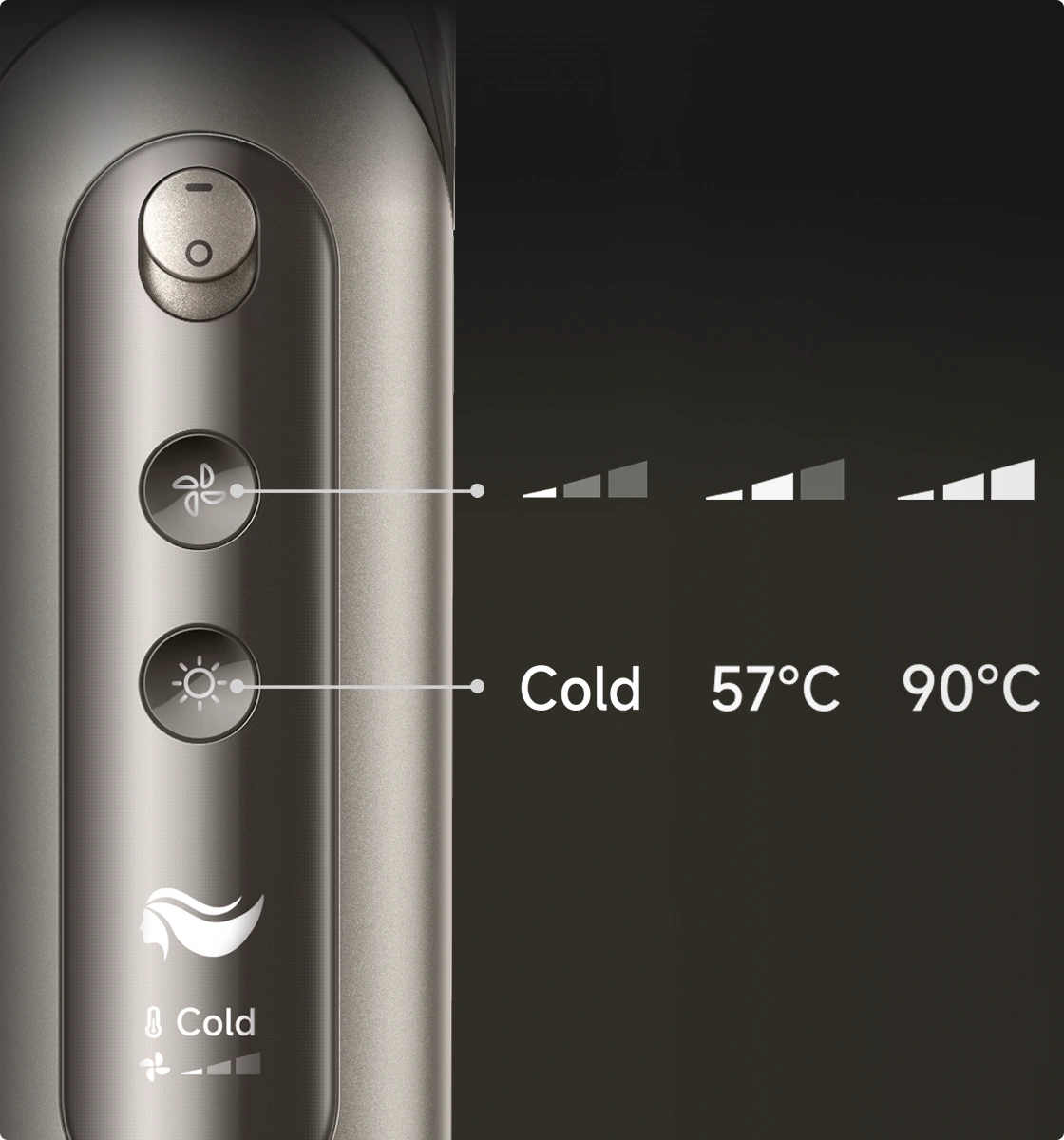 Dreame Dazzle temperature and airflow settings