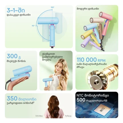 Dreame Pocket Cake Hair Dryer Blue - სურათი 2