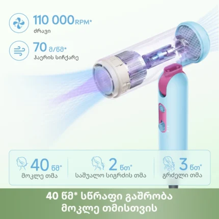 Dreame Pocket Cake Hair Dryer Blue - სურათი 7