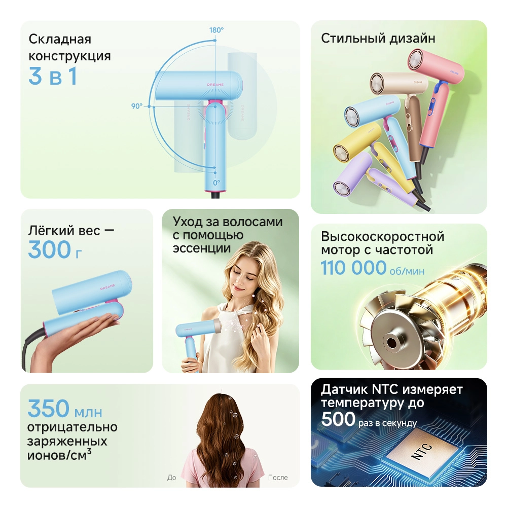 Dreame Pocket Cake Hair Dryer Blue — изображение 2