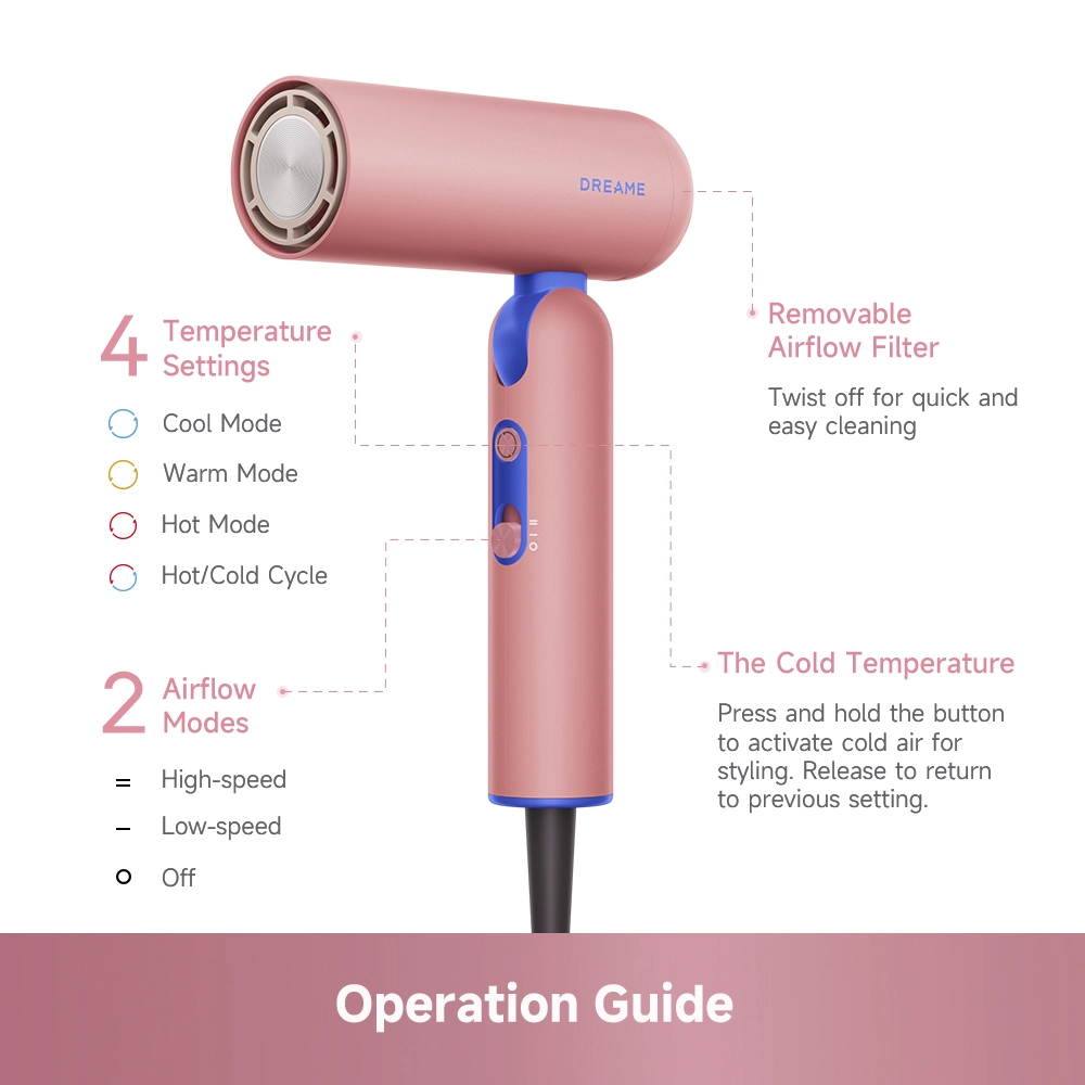 Dreame Pocket Cake Hair Dryer Pink - Image 12
