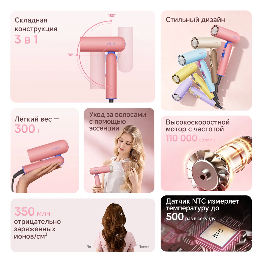 Dreame Pocket Cake Hair Dryer Pink — изображение 2