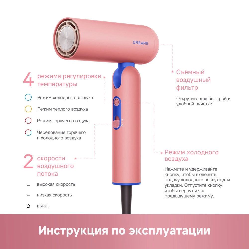 Dreame Pocket Cake Hair Dryer Pink — изображение 12