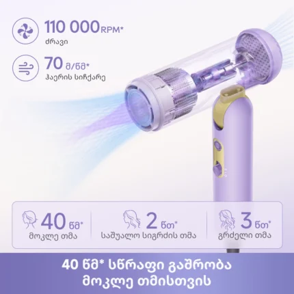 Dreame Pocket Cake Hair Dryer Purple - სურათი 7