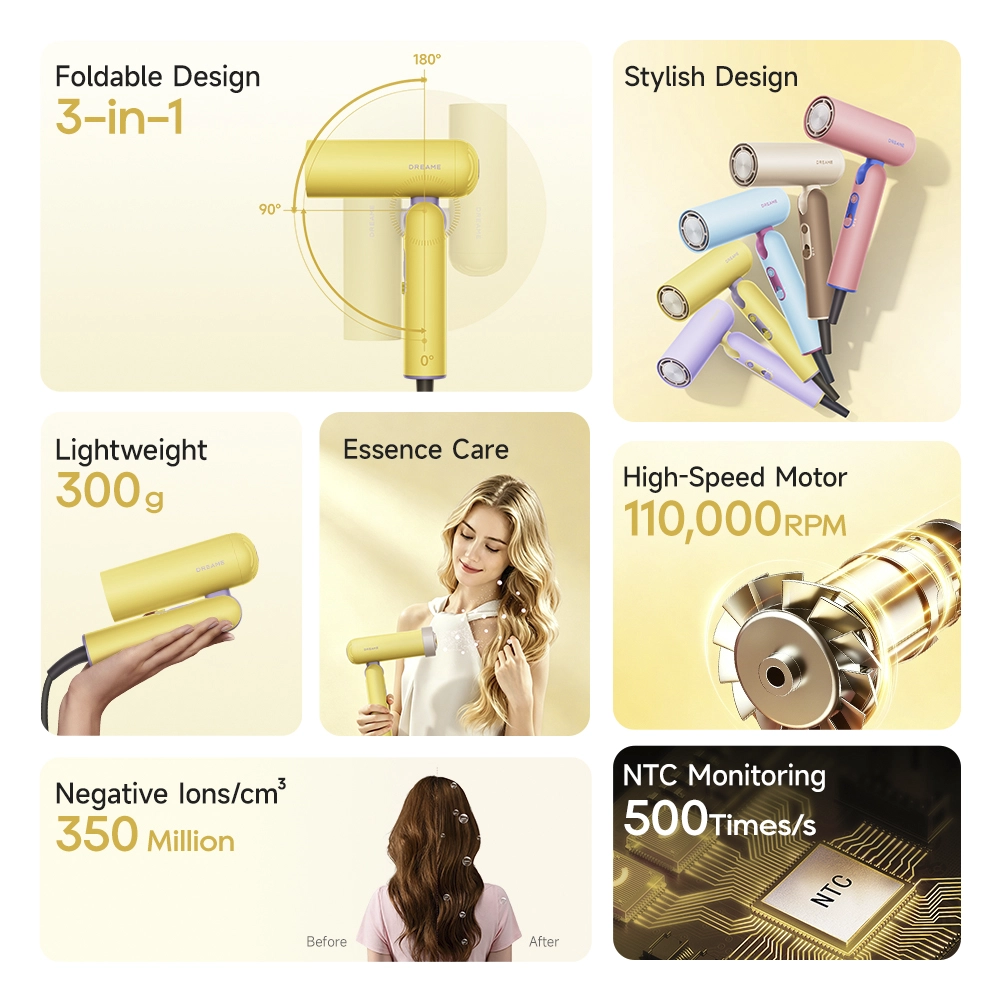 Dreame Pocket Cake Hair Dryer Yellow - Image 2
