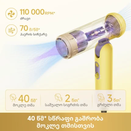 Dreame Pocket Cake Hair Dryer Yellow - სურათი 7