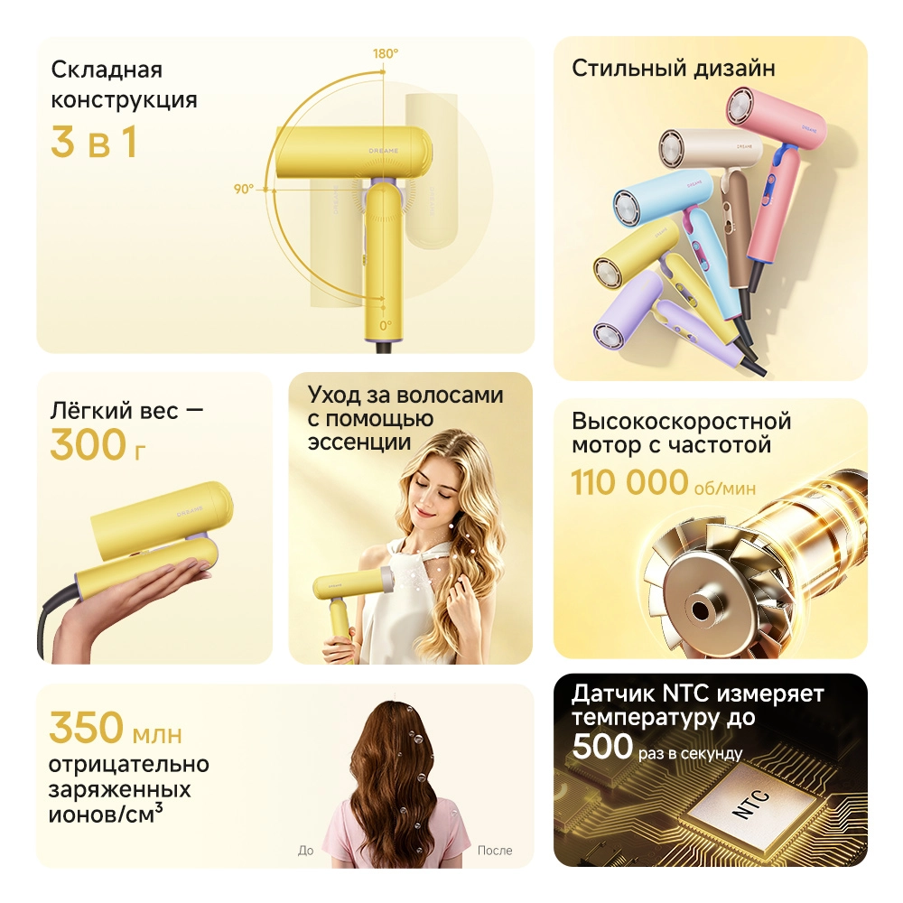 Dreame Pocket Cake Hair Dryer Yellow — изображение 2