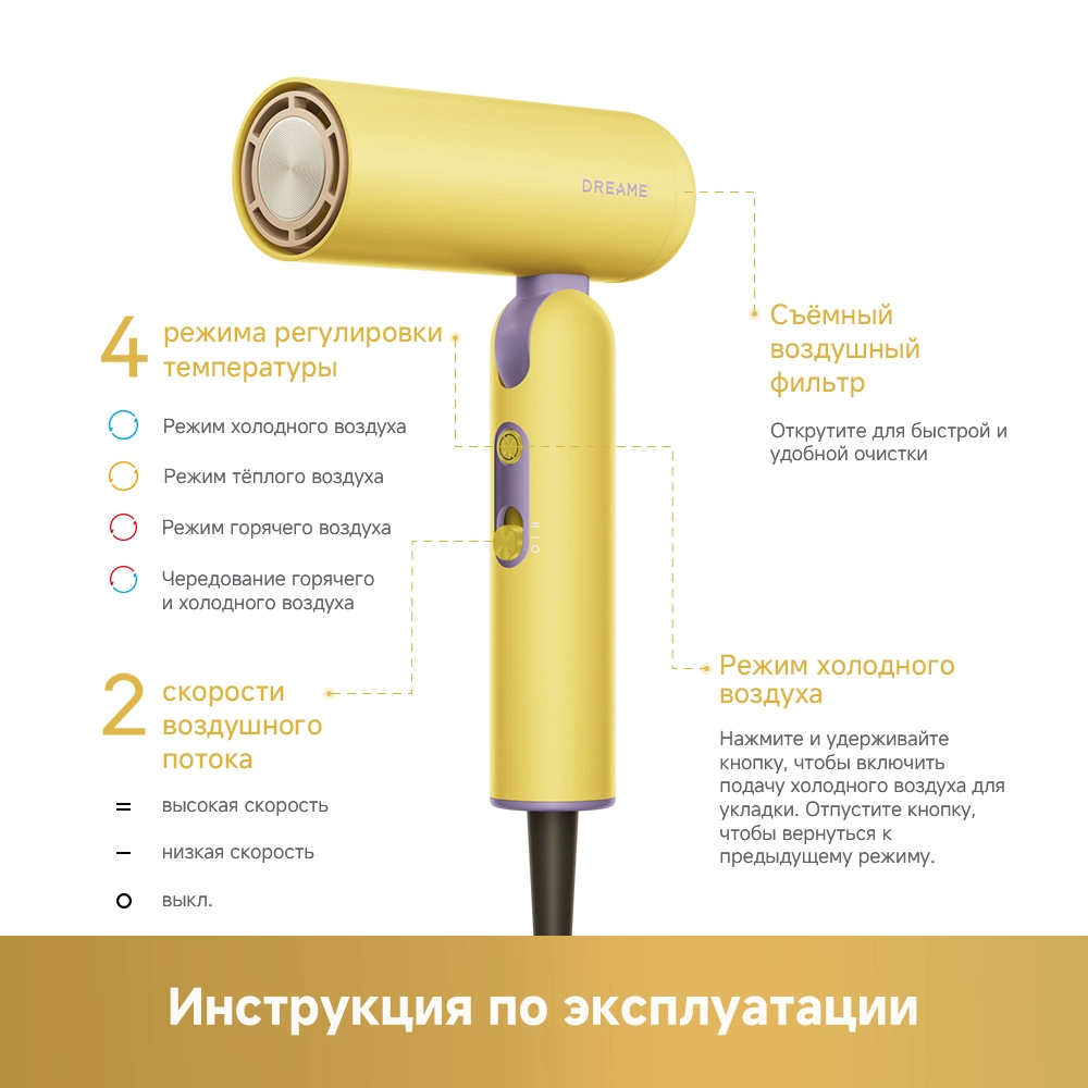Dreame Pocket Cake Hair Dryer Yellow — изображение 12